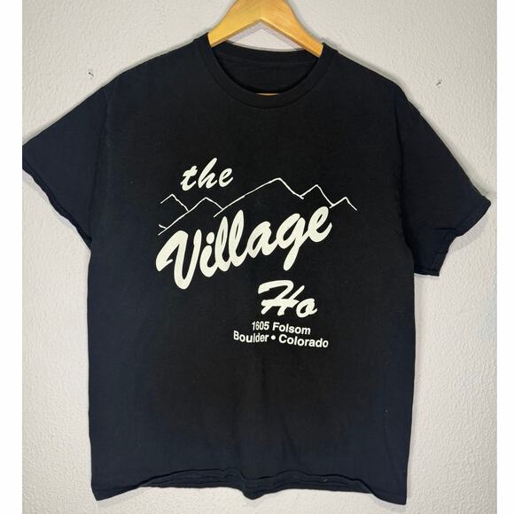 Village Ho T-Shirt Boulder CO Novelty Tee Black Mens L/XL Dad shirt - Picture 1 of 7
